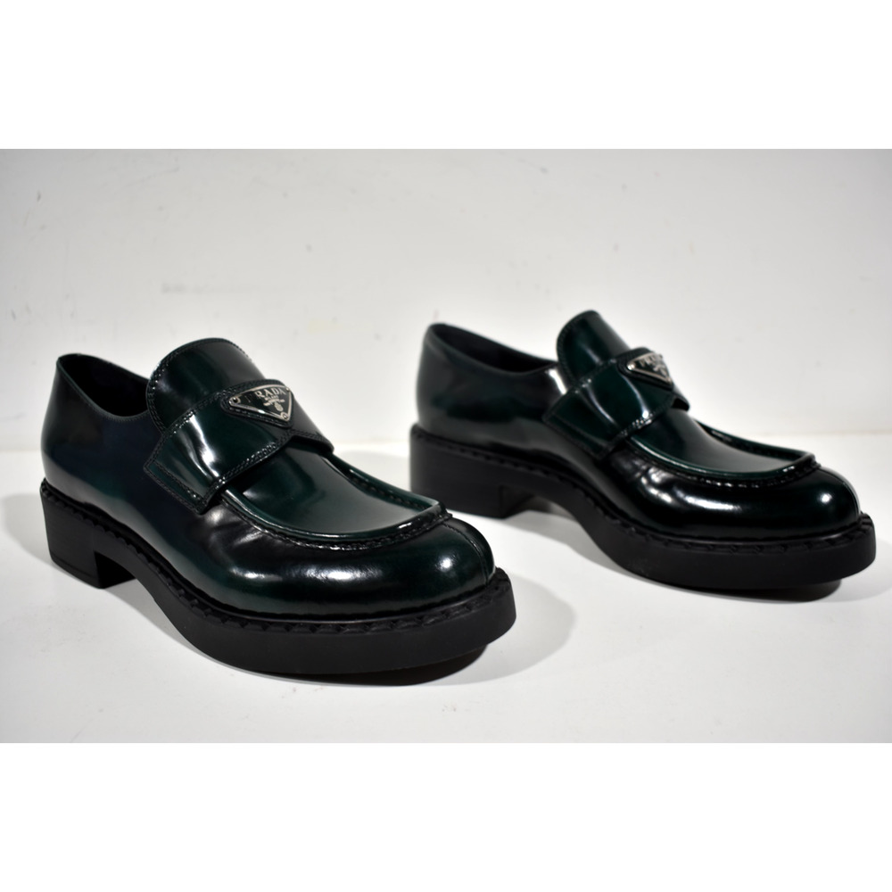 Prada Spazzolato Fume Logo Bosco Green Platform Loafer Creeper Slip On Flat 40.5 - Picture 4 of 12